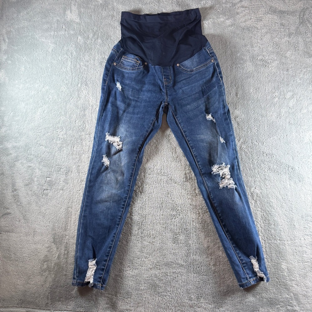 Blue Savvy Maternity Distressed Skinny Jeans Medium Wash Size S‎ Belly Panel